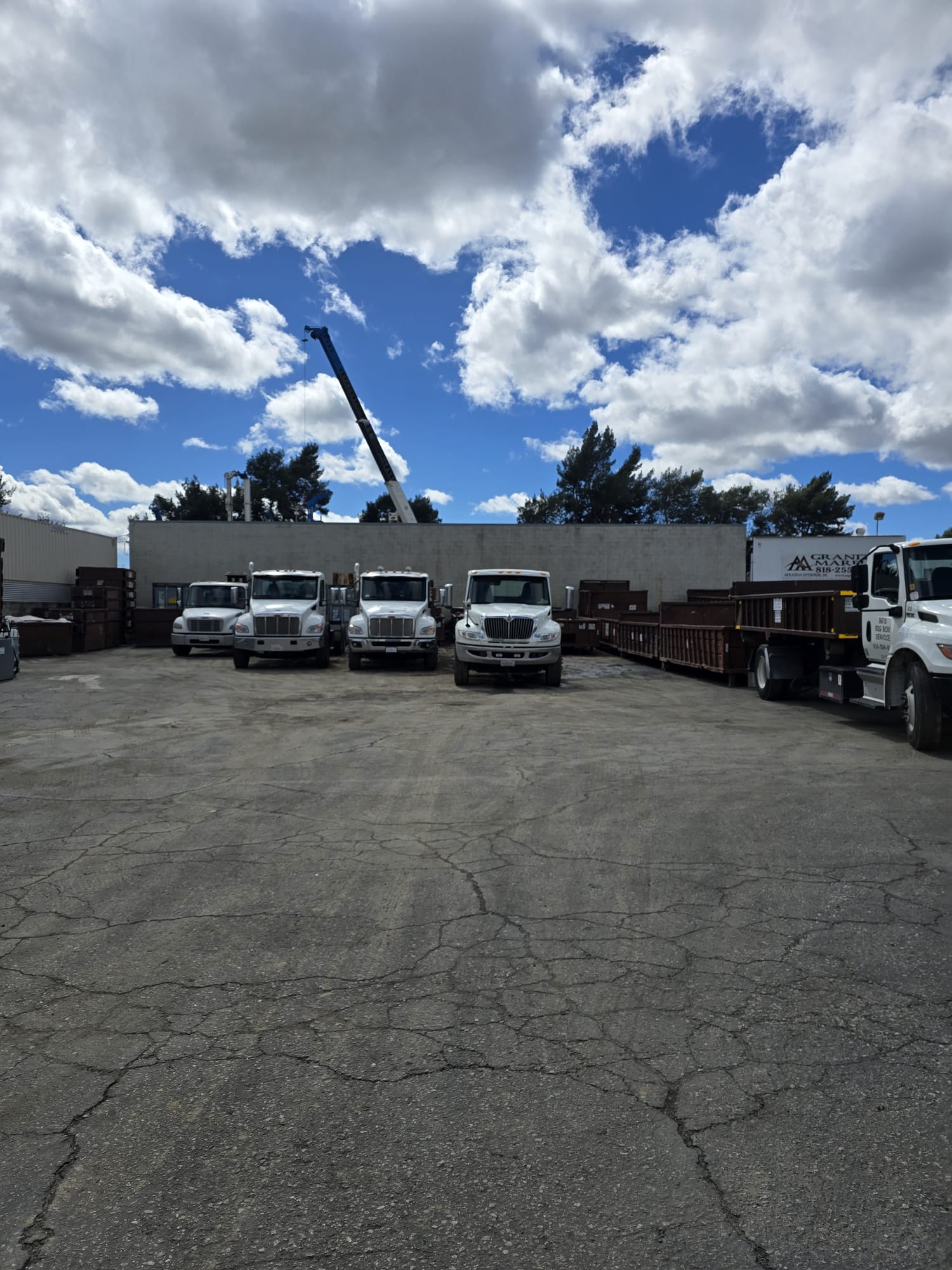 Diesel fleet trucks parked at a California yard — vehicles subject to CARB Clean Truck Check